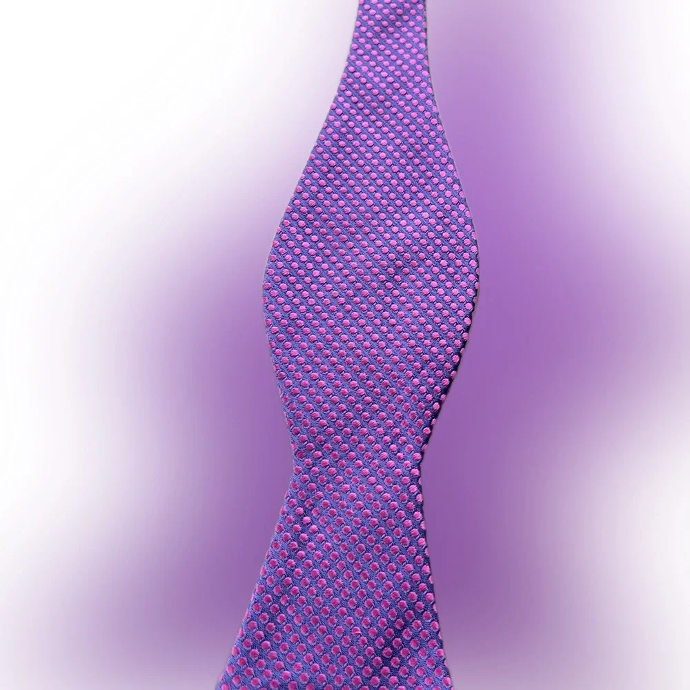 🟣🩷 Adjustable Self-Tie Bow Tie by Ted Baker | Purple with Pink Dots - Picture 10 of 17